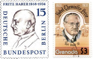 図1　F・ハーバー（左：ドイツ1957年発行）とC・ボッシュ（右：グレナダ1978年発行）の切手